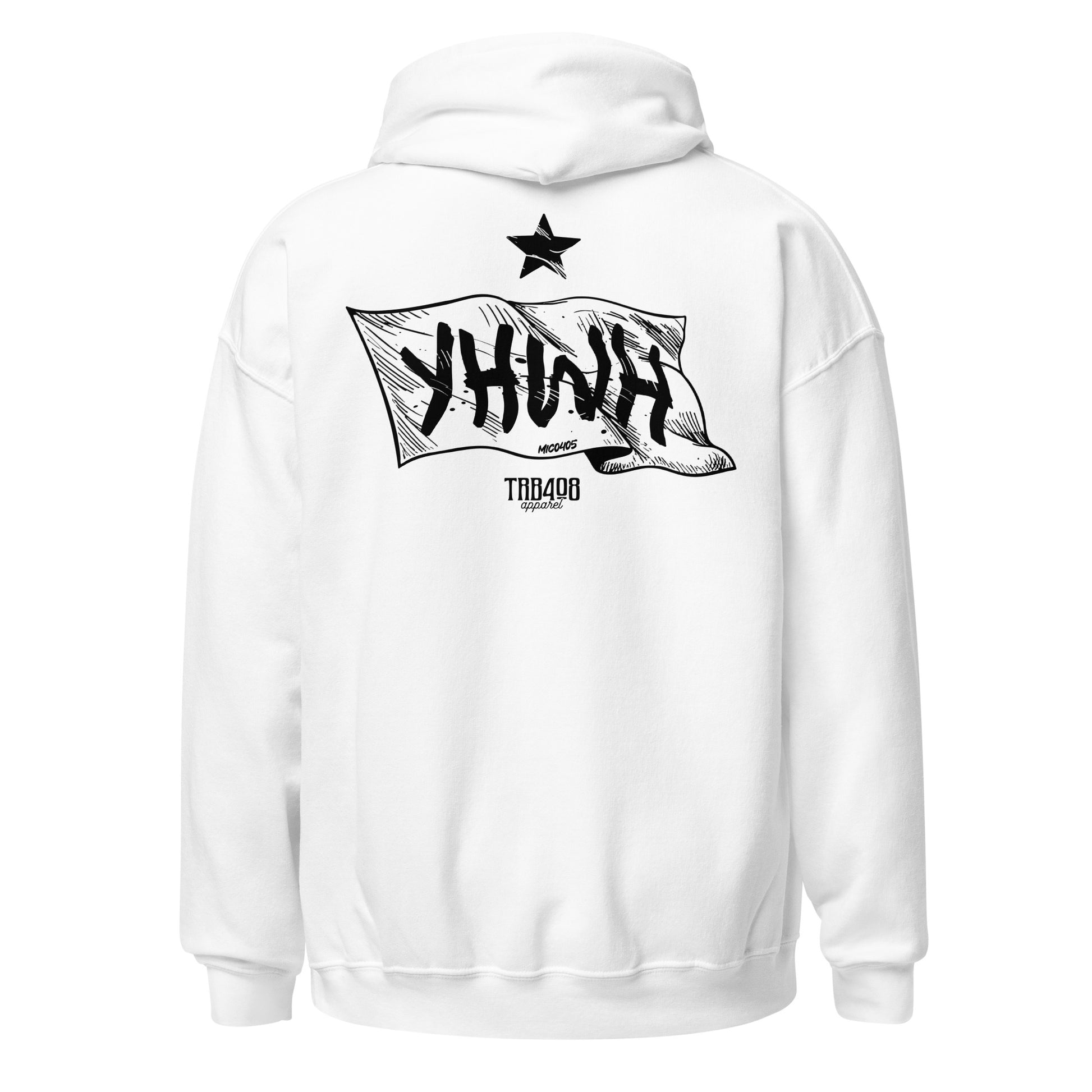 White YHWH Flag Hoodie, Back, Christian Apparel