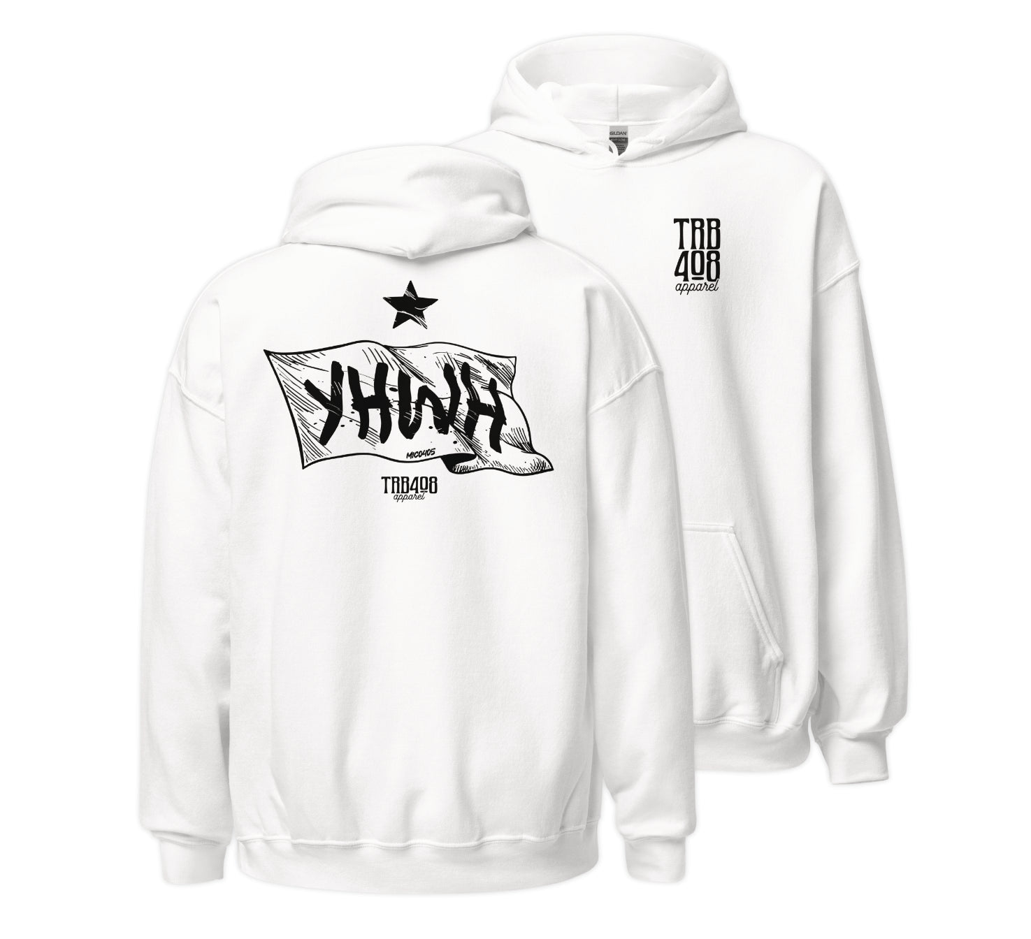 White YHWH Flag Hoodie, Front and Back, Christian Apparel
