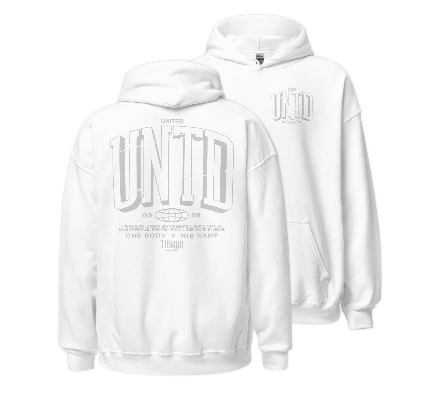 White The Tall UNTD Hoodie, Front and Back, Christian Apparel