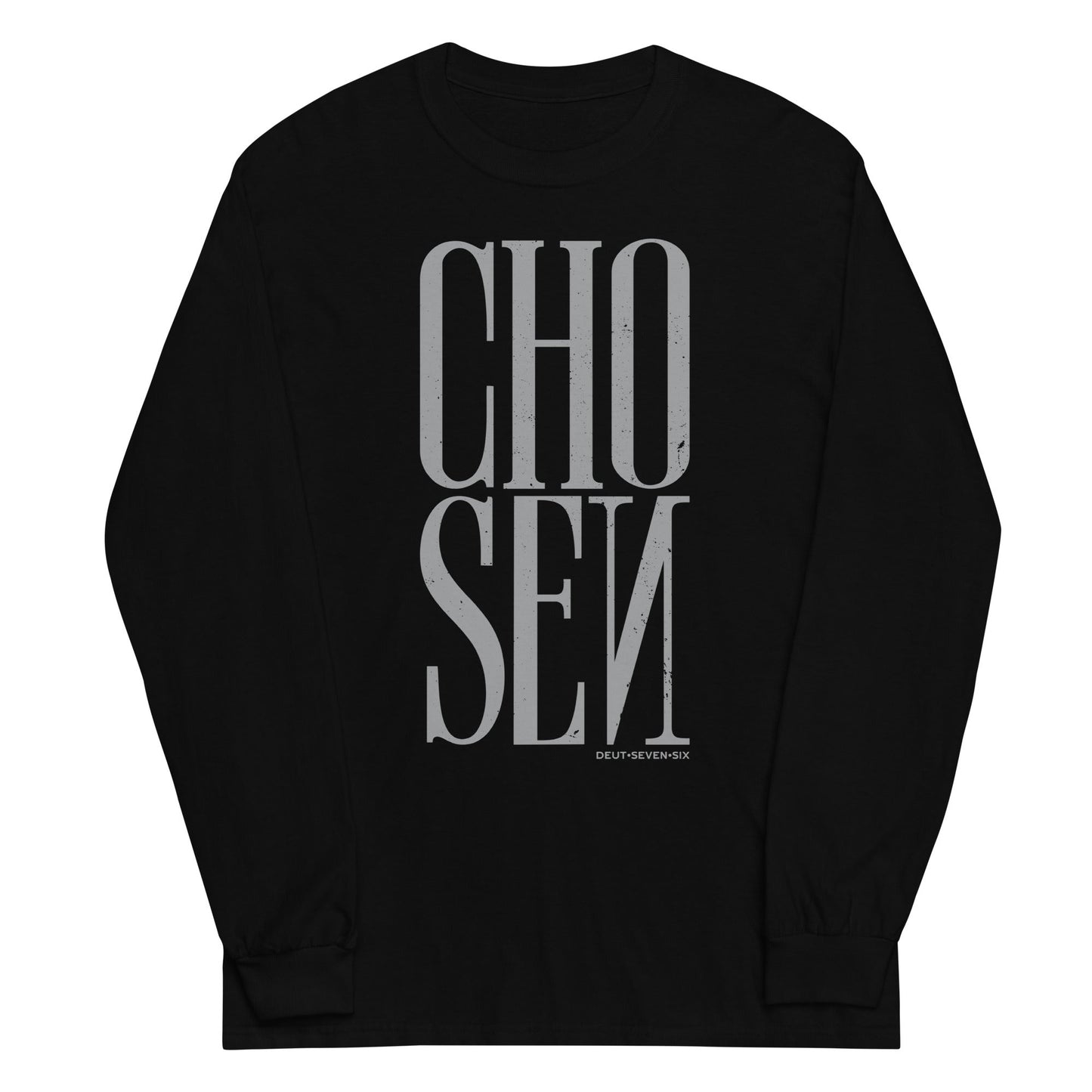 Black long sleeve Chosen Tee, Front, Christian Apparel