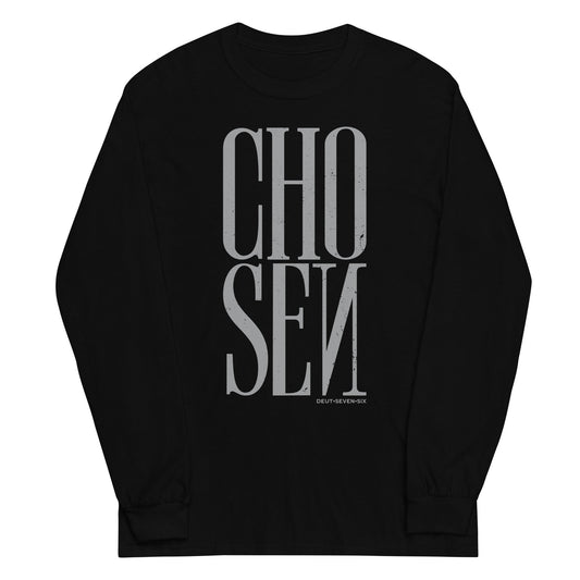 Black long sleeve Chosen Tee, Front, Christian Apparel
