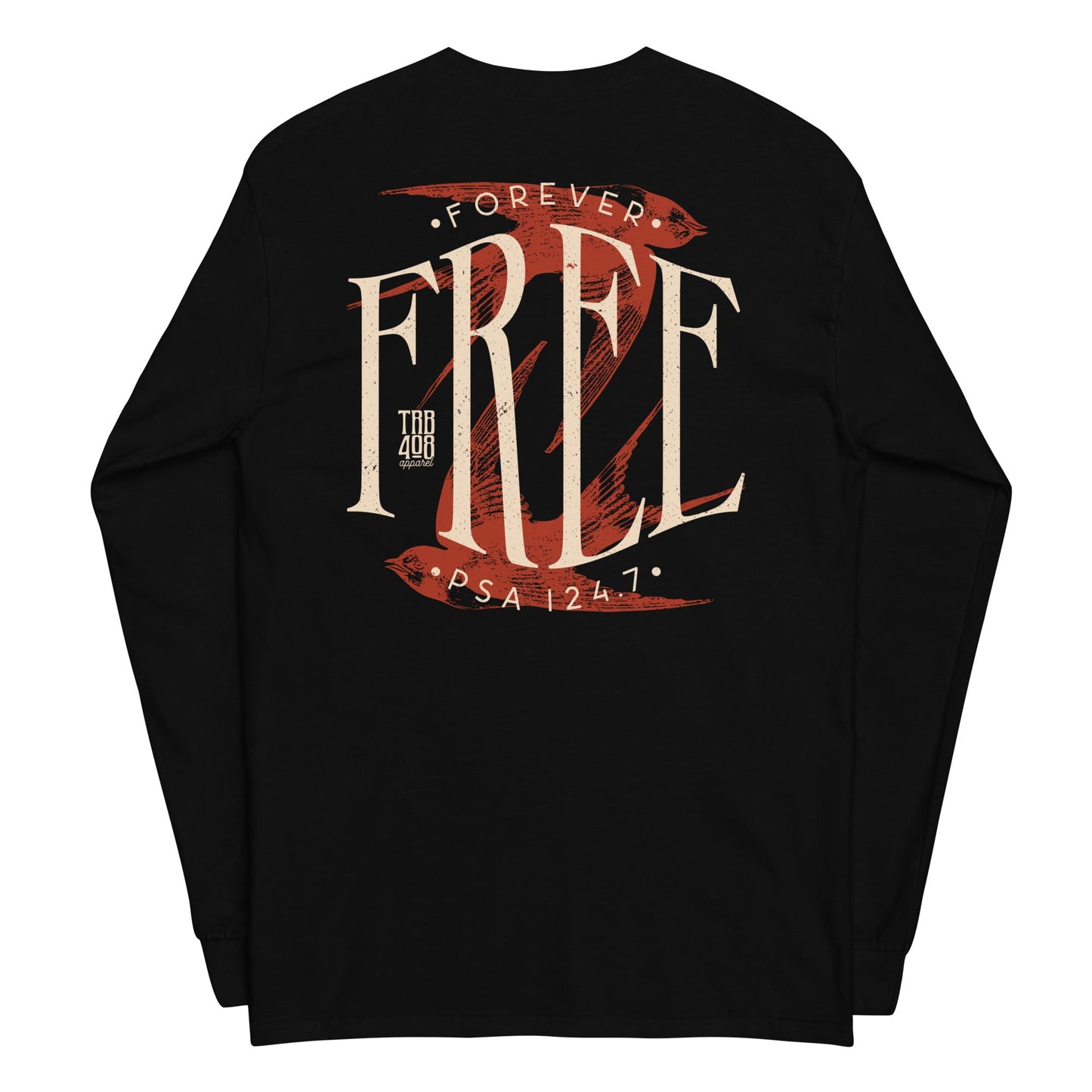Black long sleeve Free Bird Tee, Back, Christian Apparel