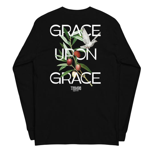 Black long sleeve Grace Upon Grace Tee, Back, Christian Apparel