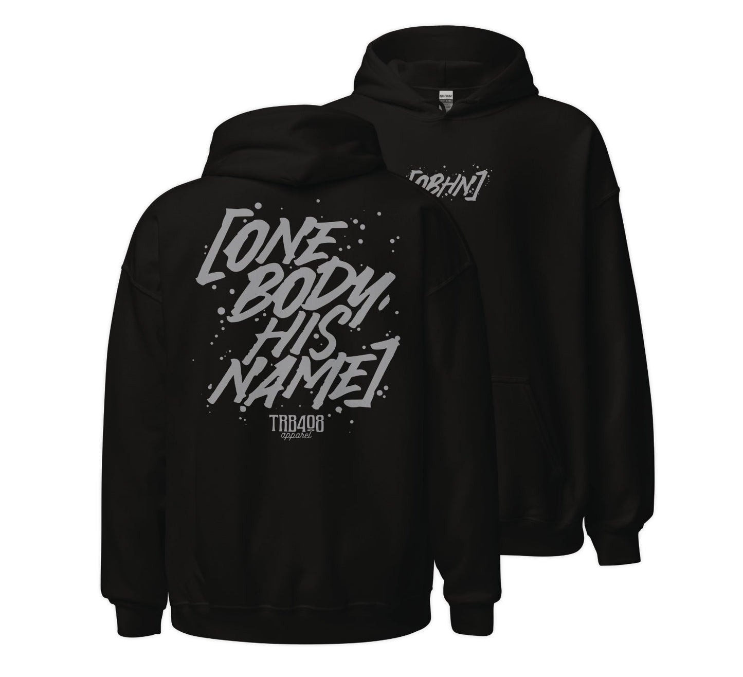 Black OBHN Script Hoodie, Front and Back, Christian Apparel