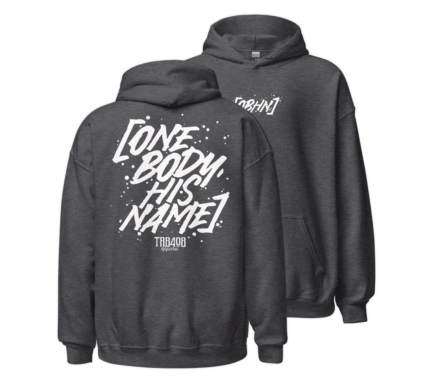Gray OBHN Script Hoodie, Front and Back, Christian Apparel
