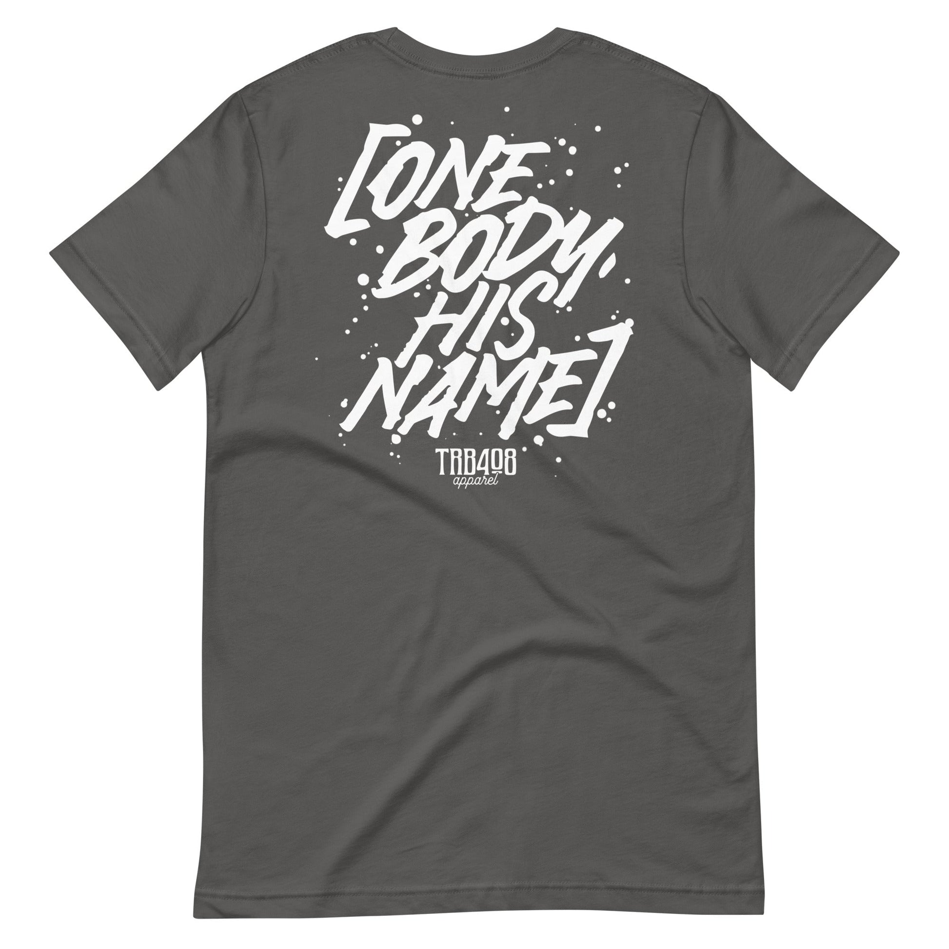 Gray short sleeve OBHN Script Tee, Back, Christian Apparel