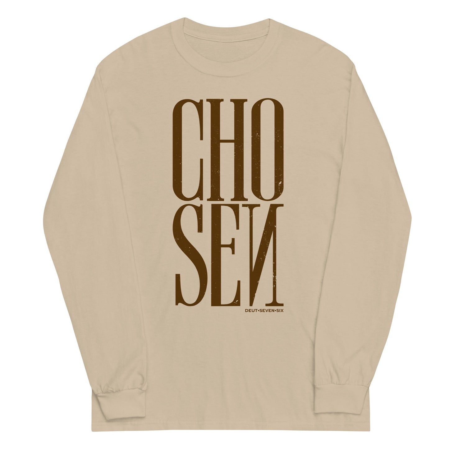 Sand long sleeve Chosen Tee, Front, Christian Apparel