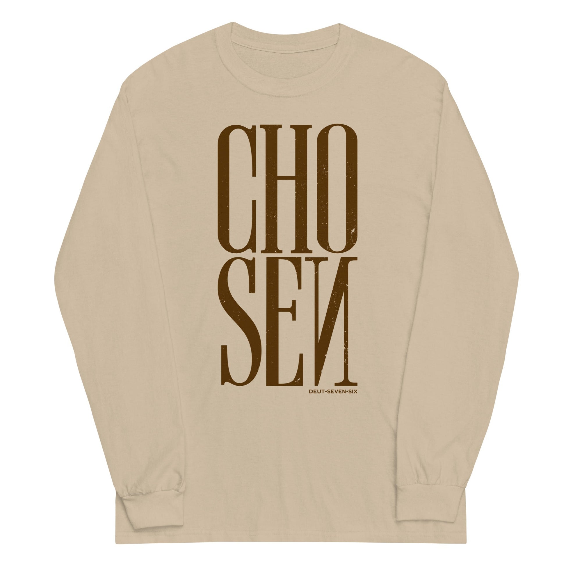 Sand long sleeve Chosen Tee, Front, Christian Apparel