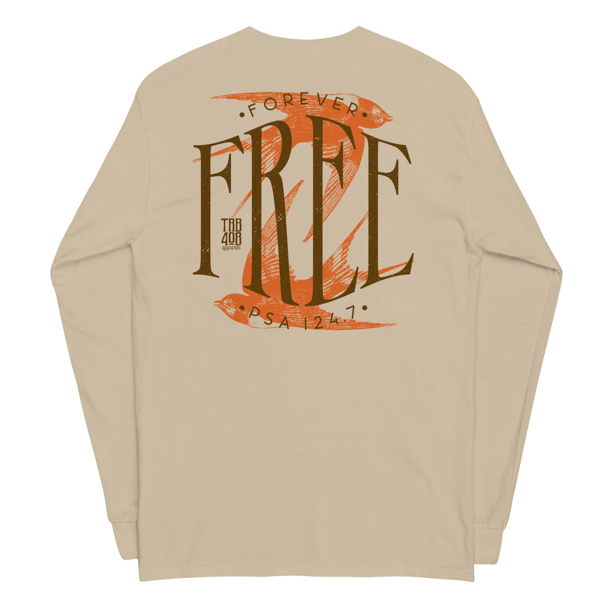 Sand long sleeve Free Bird Tee, Back, Christian Apparel