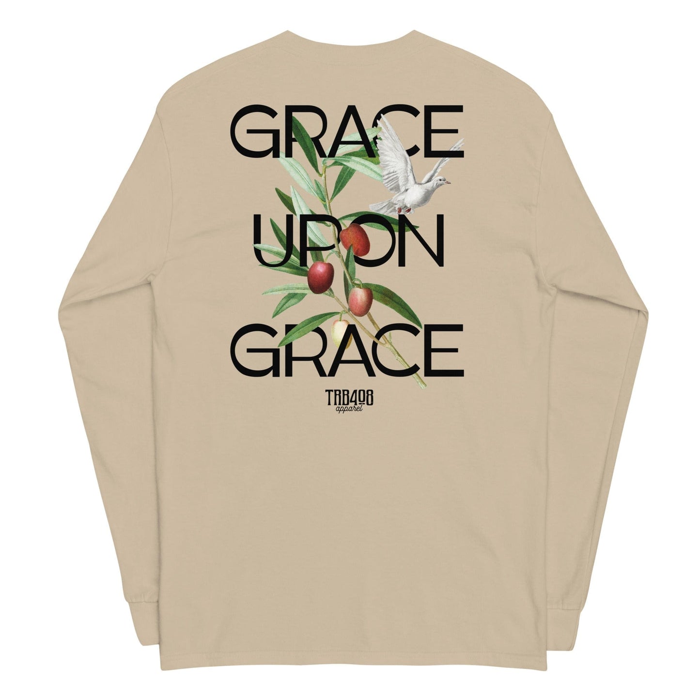 Sand long sleeve Grace Upon Grace Tee, Back, Christian Apparel