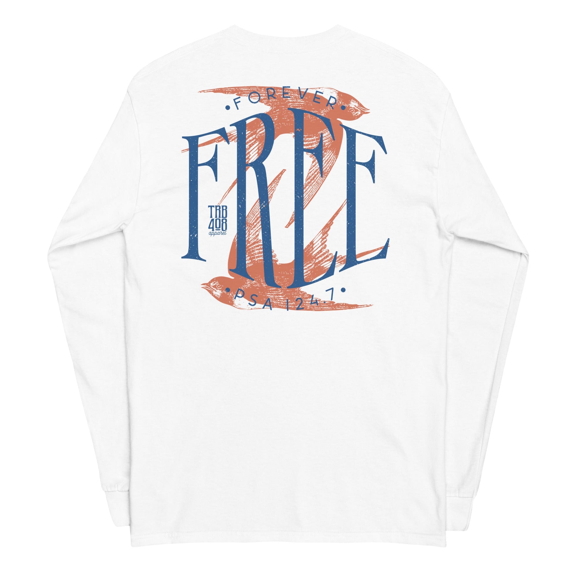 White long sleeve Free Bird Tee, Back, Christian Apparel