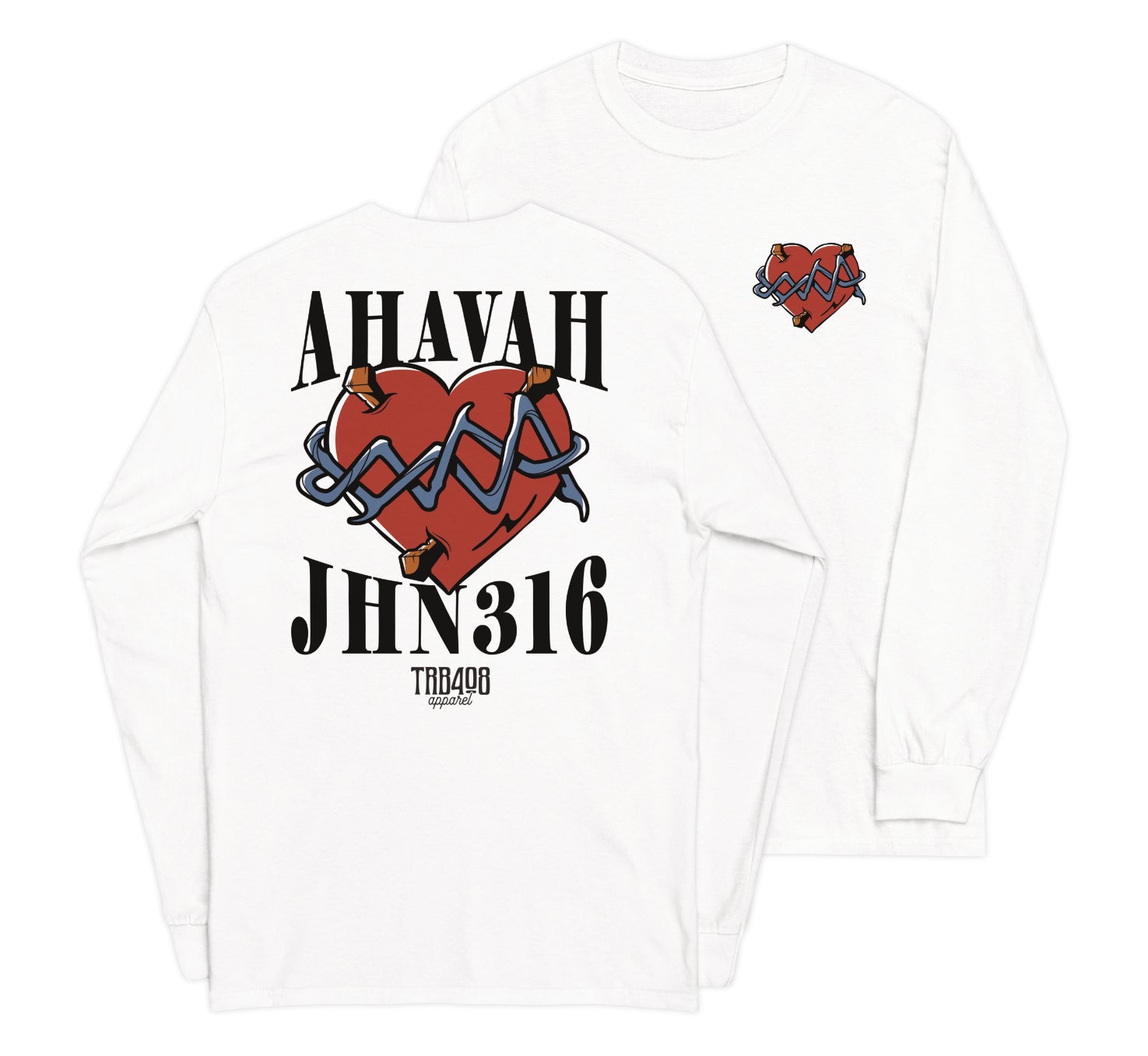 White long sleeve His Big Love Tee, Front and Back, Christian Apparel