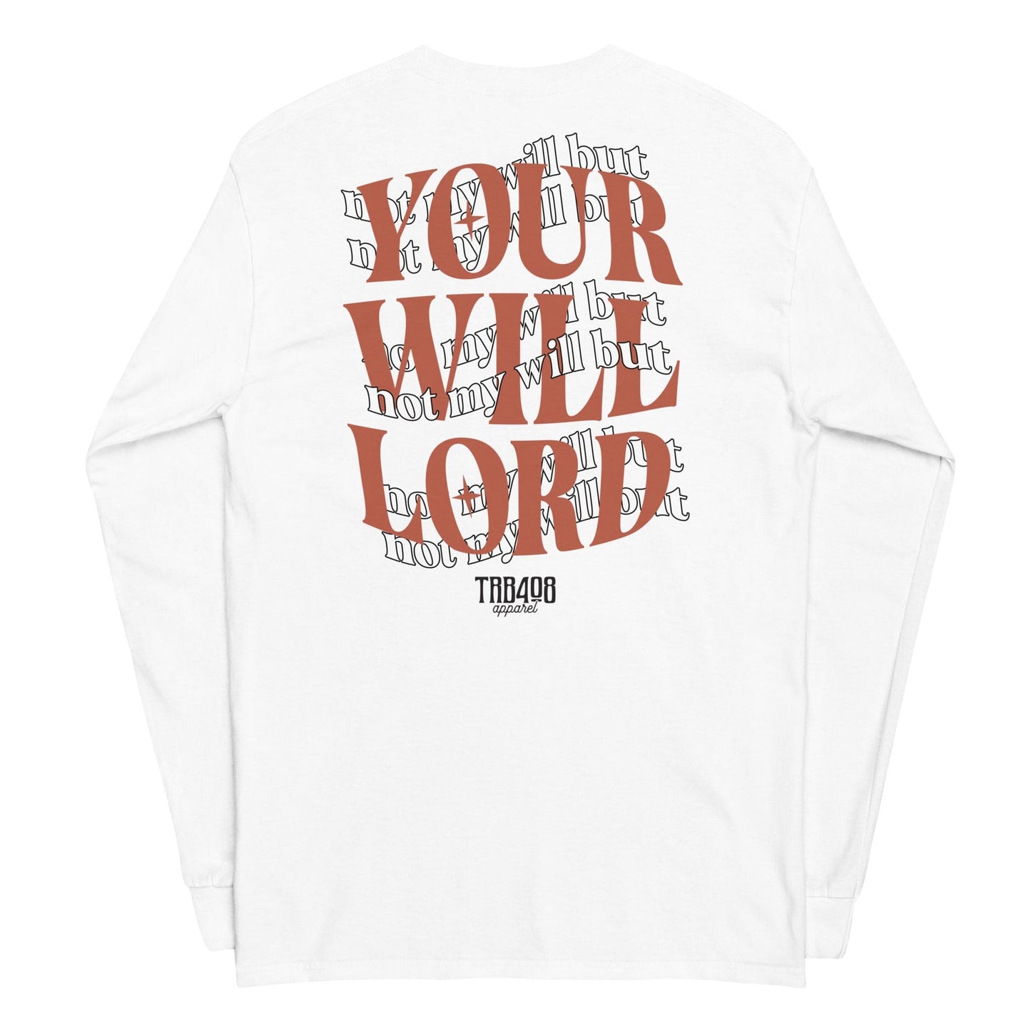 White long sleeve His Will Tee, Back, Christian Apparel