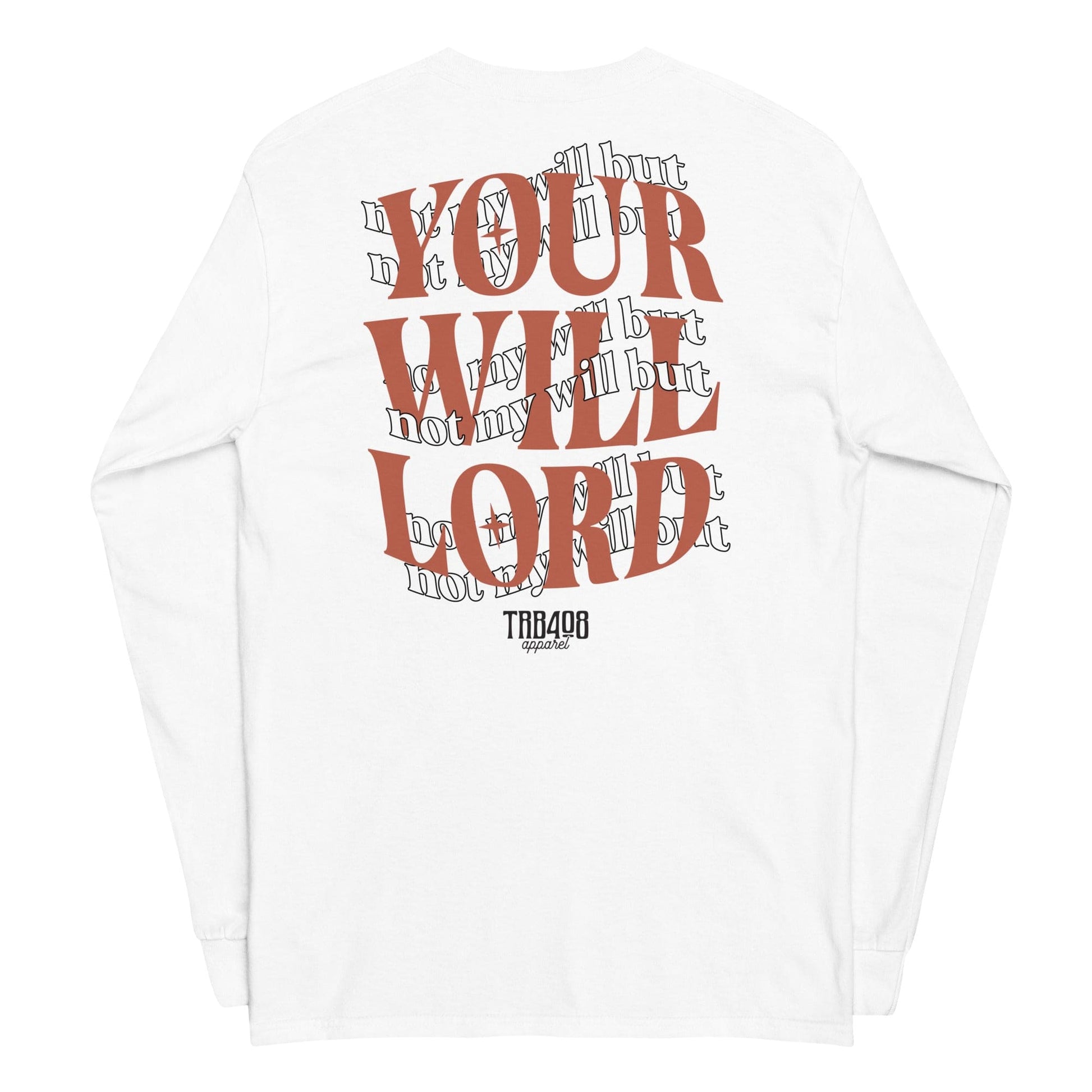 White long sleeve His Will Tee, Back, Christian Apparel