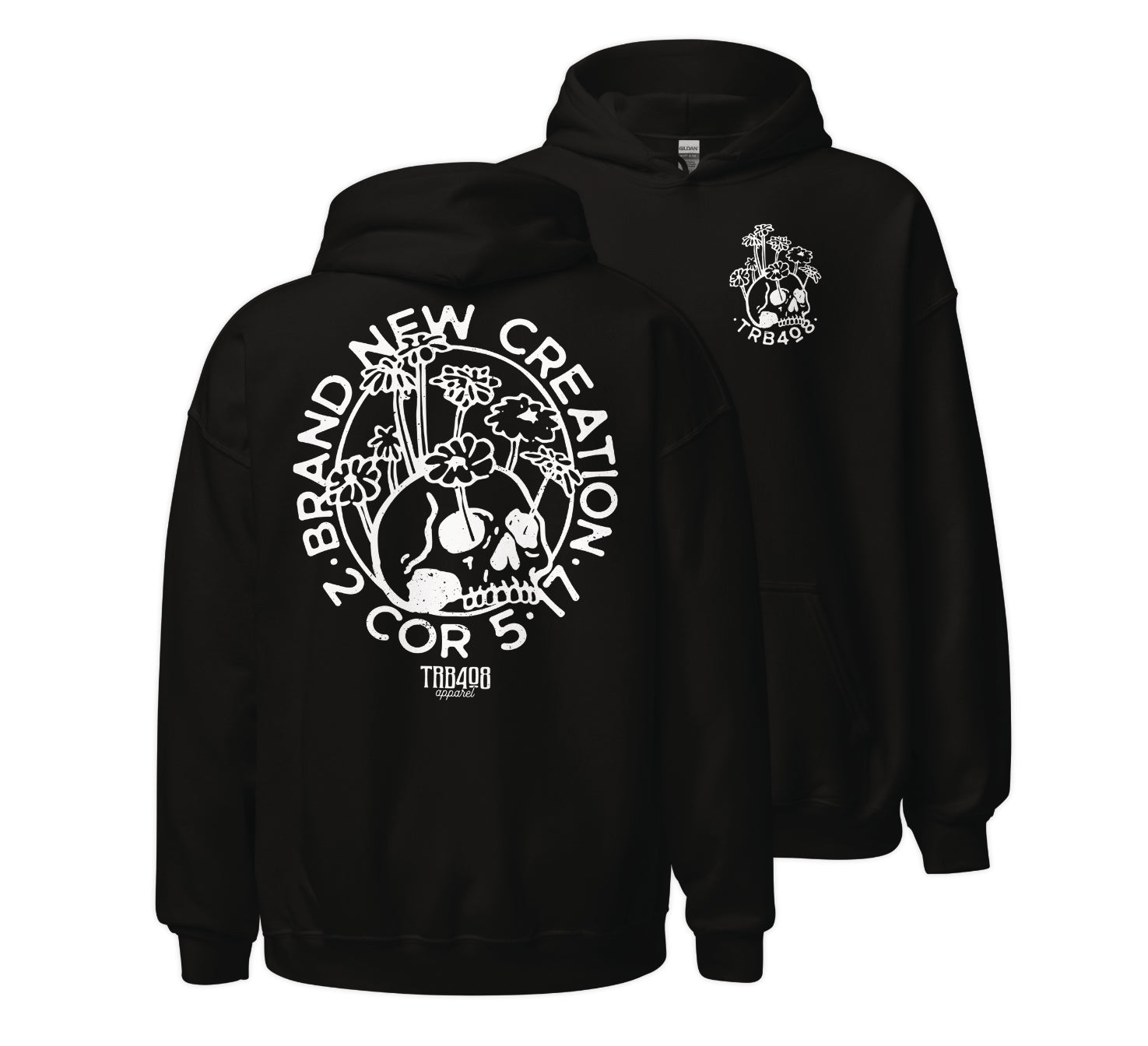 Black Brand New Creation Hoodie, Front and Back, Christian Apparel