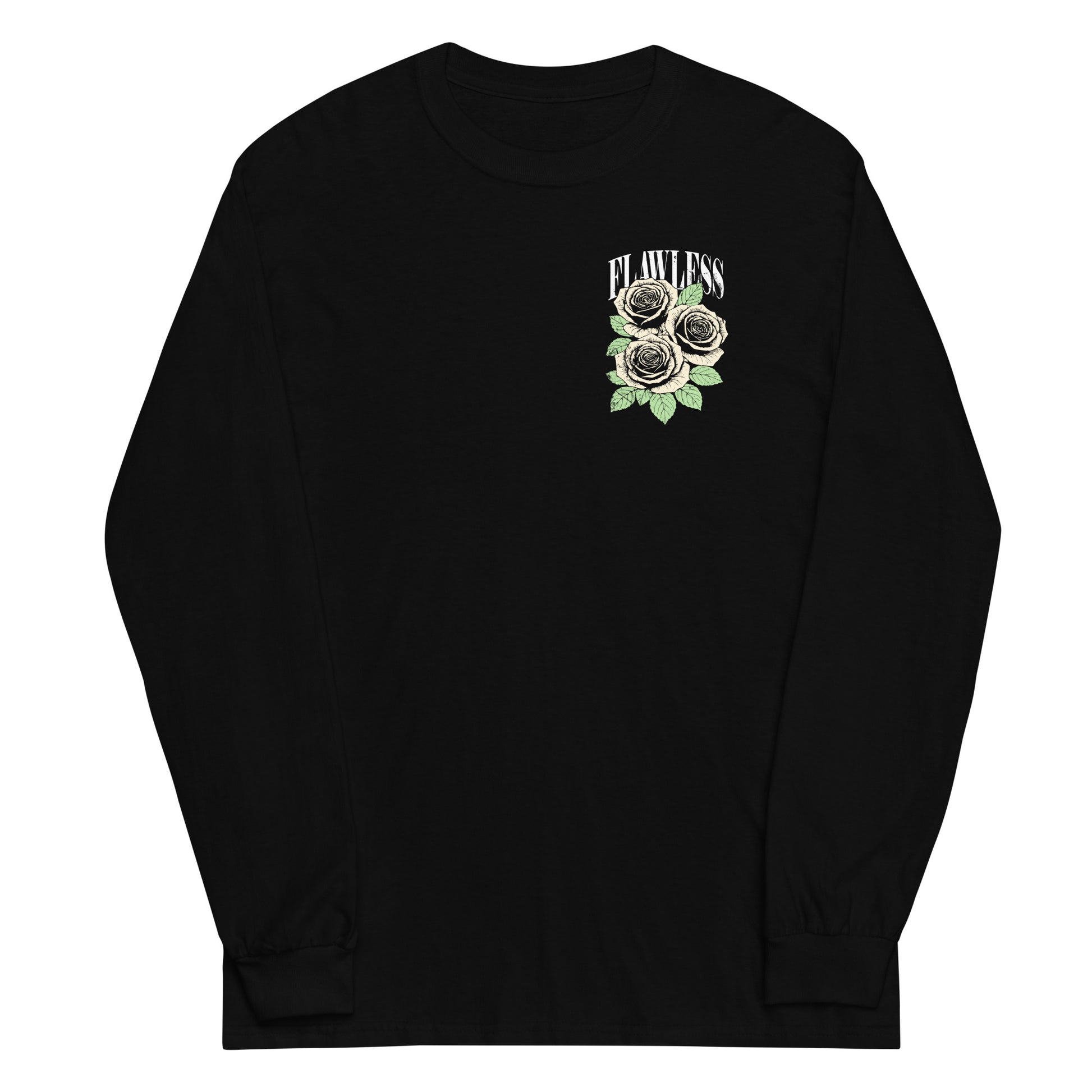 Black long sleeve Flawless Rose Tee, Front, Christian Apparel