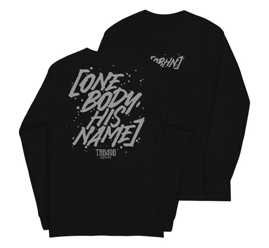 Black long sleeve OBHN Script Tee, Front and Back, Christian Apparel