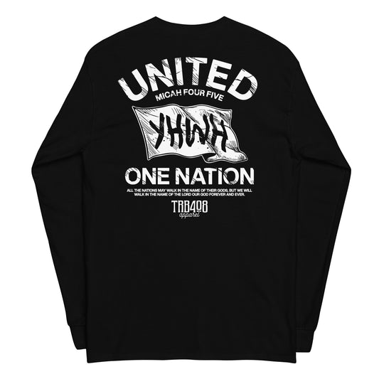 Black long sleeve YHWH Flag Tee, Back, Christian Apparel