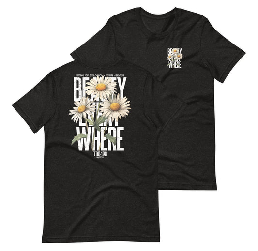 Black short sleeve Beauty Everywhere Tee, Front and Back, Christian Apparel