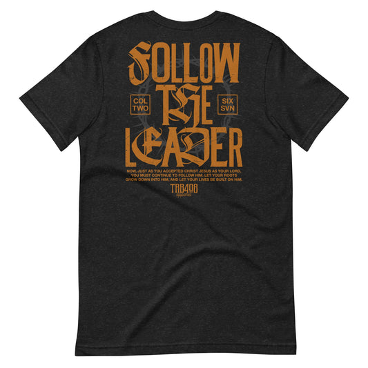 Black short sleeve Follow The Leader Tee, Back, Christian Apparel