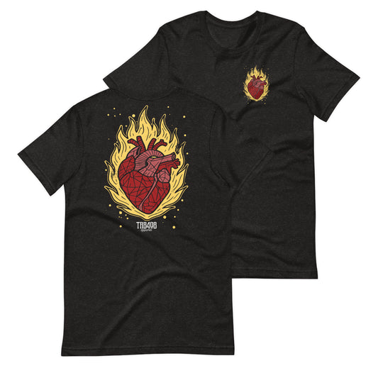 Black short sleeve Heart On Fire Tee, Front and Back, Christian Apparel