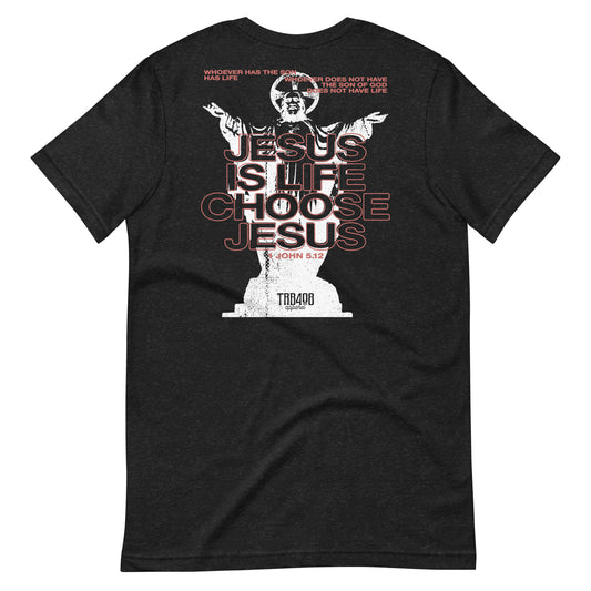 Black short sleeve Jesus Is Life Tee, Back, Christian Apparel