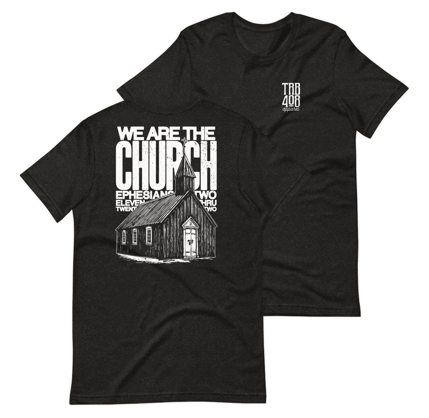 Black short sleeve The Church Tee, Front and Back, Christian Apparel