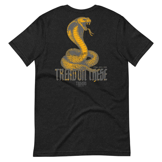 Black short sleeve Tread On These (Cobra) Tee, Back, Christian Apparel