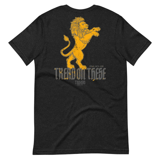 Black short sleeve Tread On These (Lion) Tee, Back, Christian Apparel