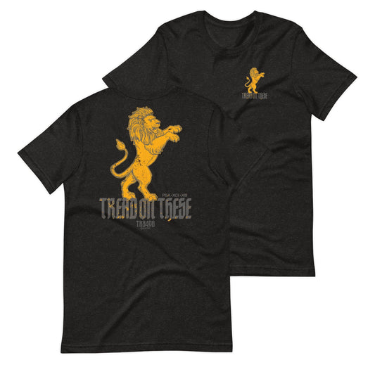 Black short sleeve Tread On These (Lion) Tee, Front and Back, Christian Apparel