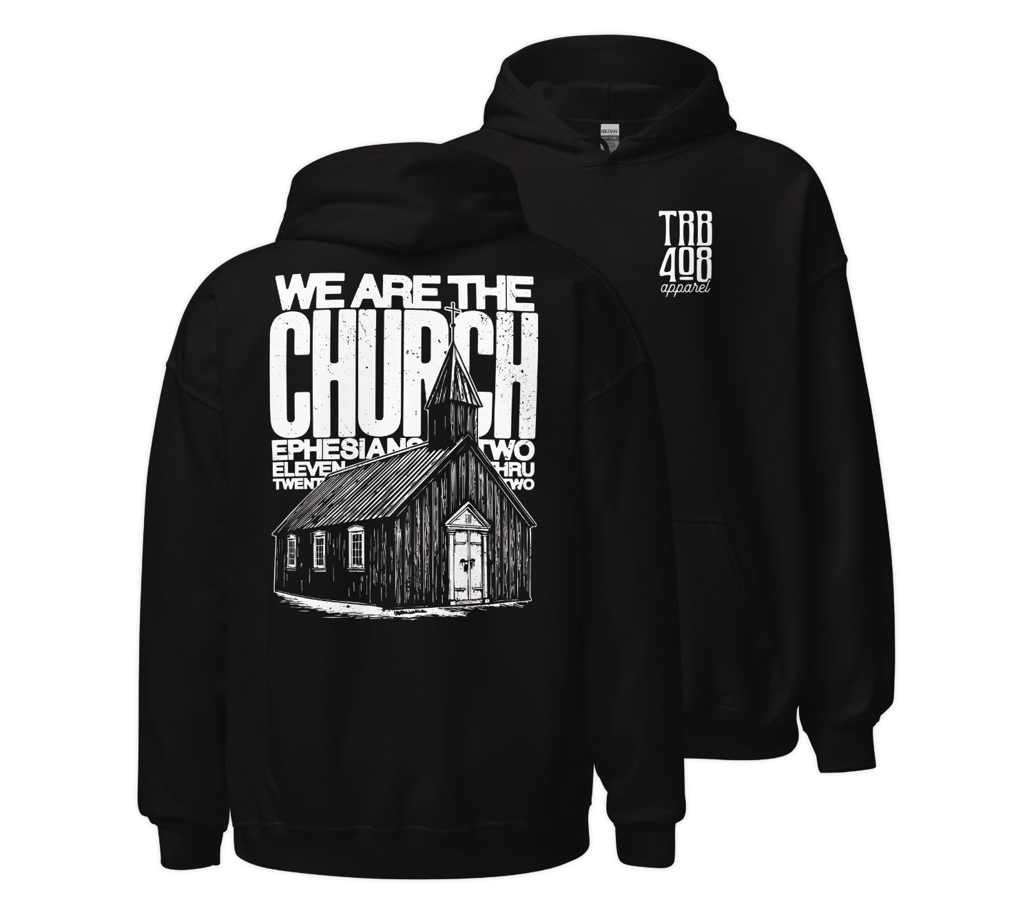 Black The Church Hoodie, Front and Back, Christian Apparel