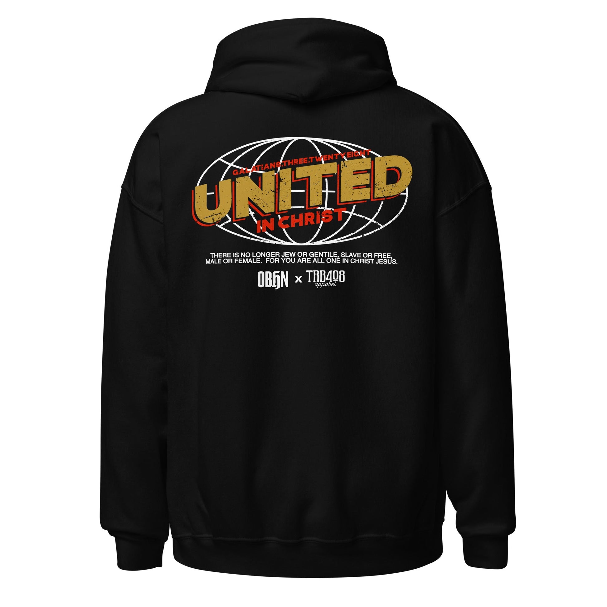 Black United Globe Hoodie, Back, Christian Apparel