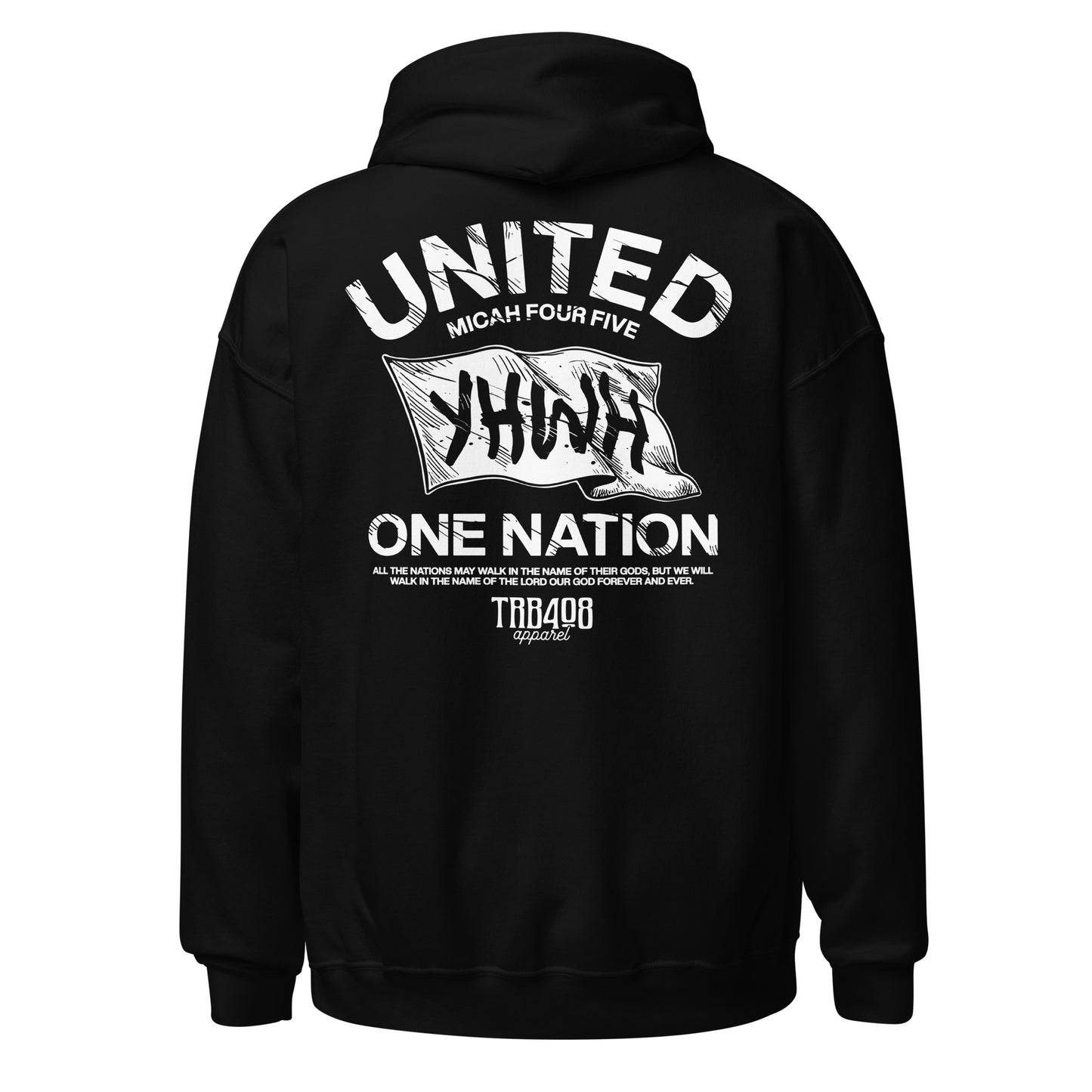Black YHWH Flag Hoodie, Back, Christian Apparel