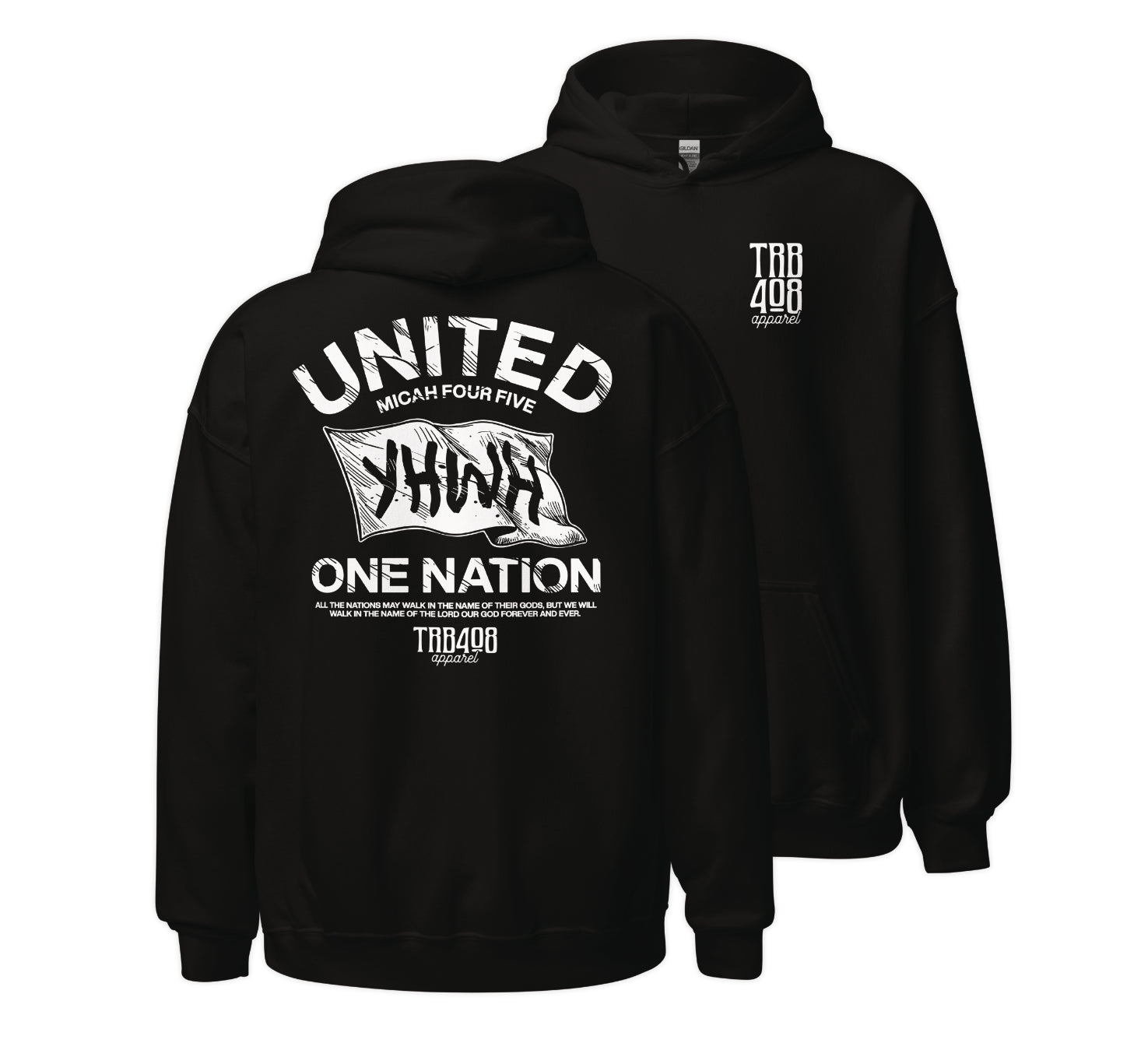 Black YHWH Flag Hoodie, Front and Back, Christian Apparel