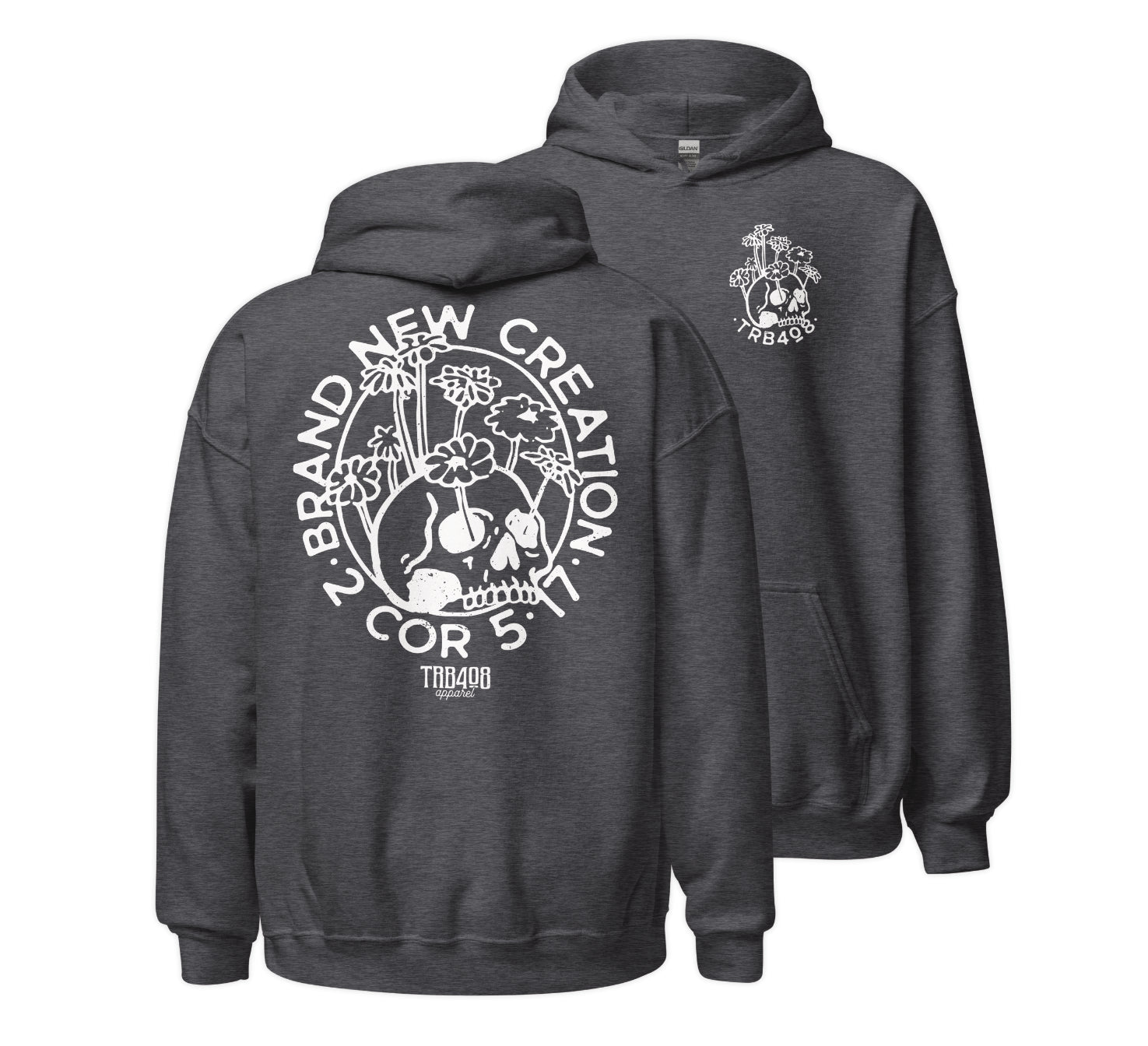 Dark Gray Brand New Creation Hoodie, Front and Back, Christian Apparel