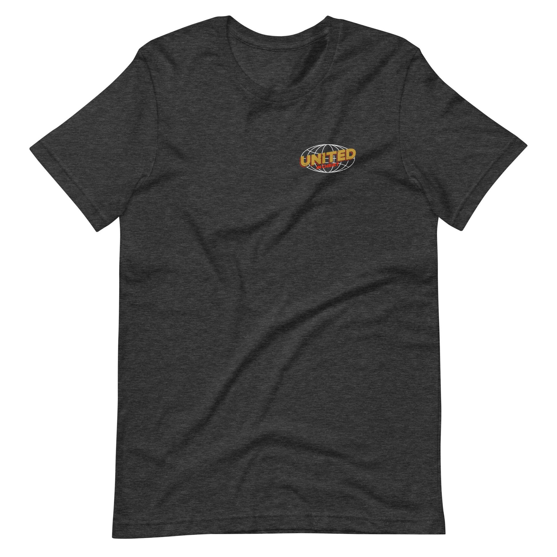 Gray short sleeve United Globe Tee, Front, Christian Apparel