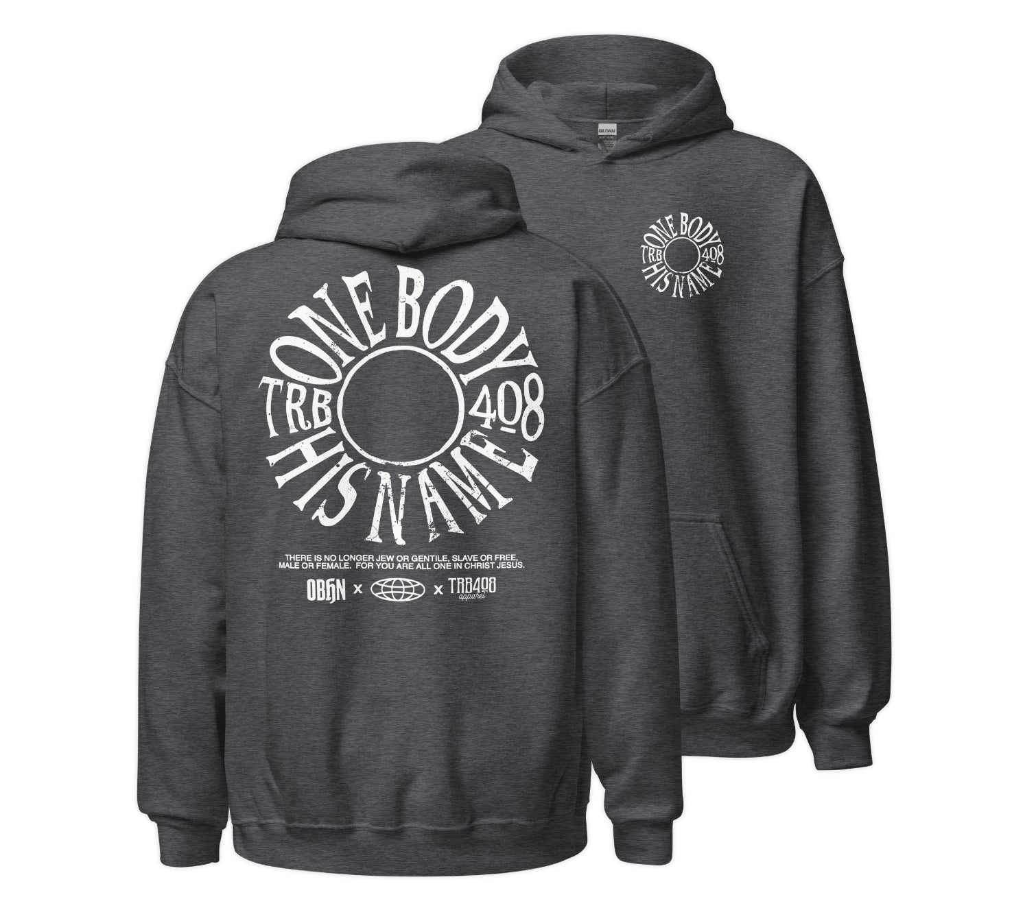 Gray The TRIBE Hoodie, Front and Back, Christian Apparel