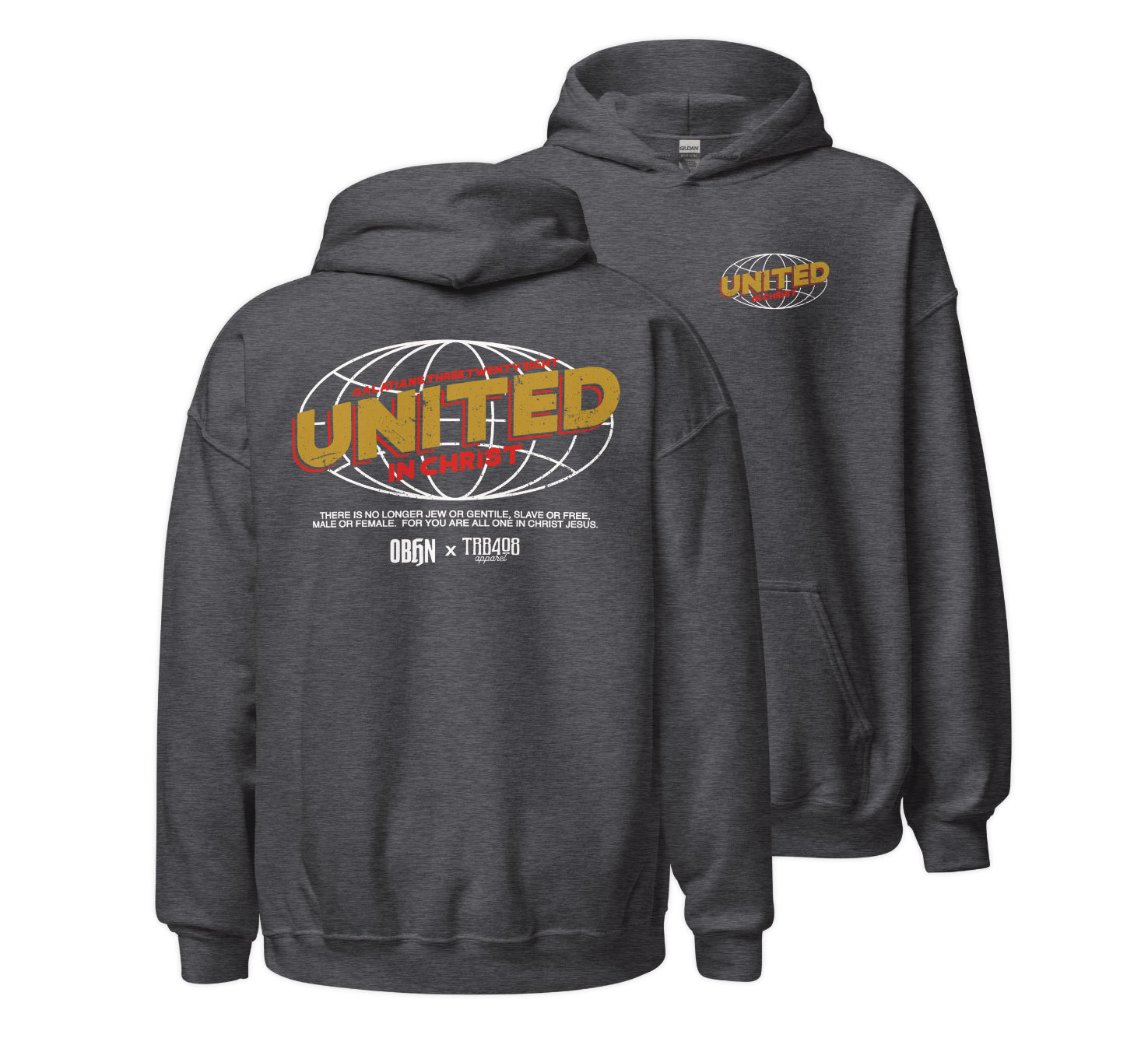 Gray United Globe Hoodie, Front and Back, Christian Apparel