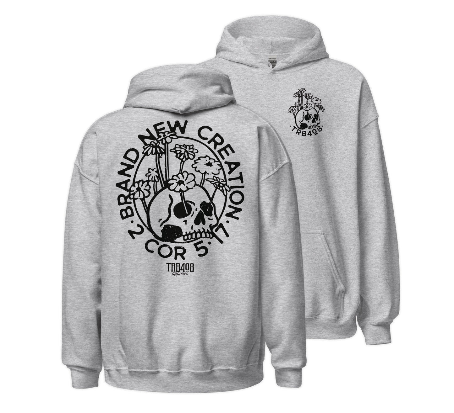 Light Gray Brand New Creation Hoodie, Front and Back, Christian Apparel