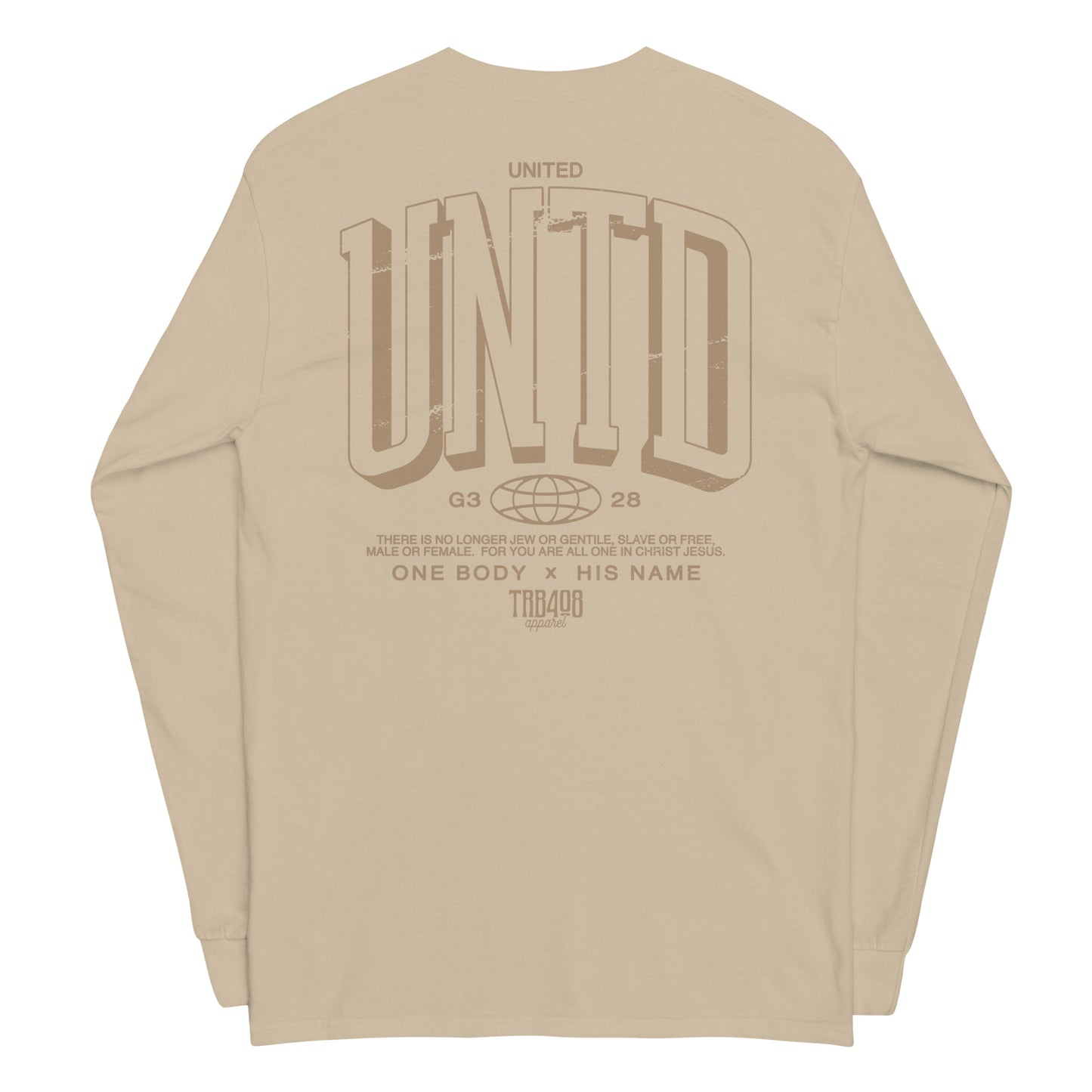 Sand long sleeve Tall UNTD Tee, Back, Christian Apparel