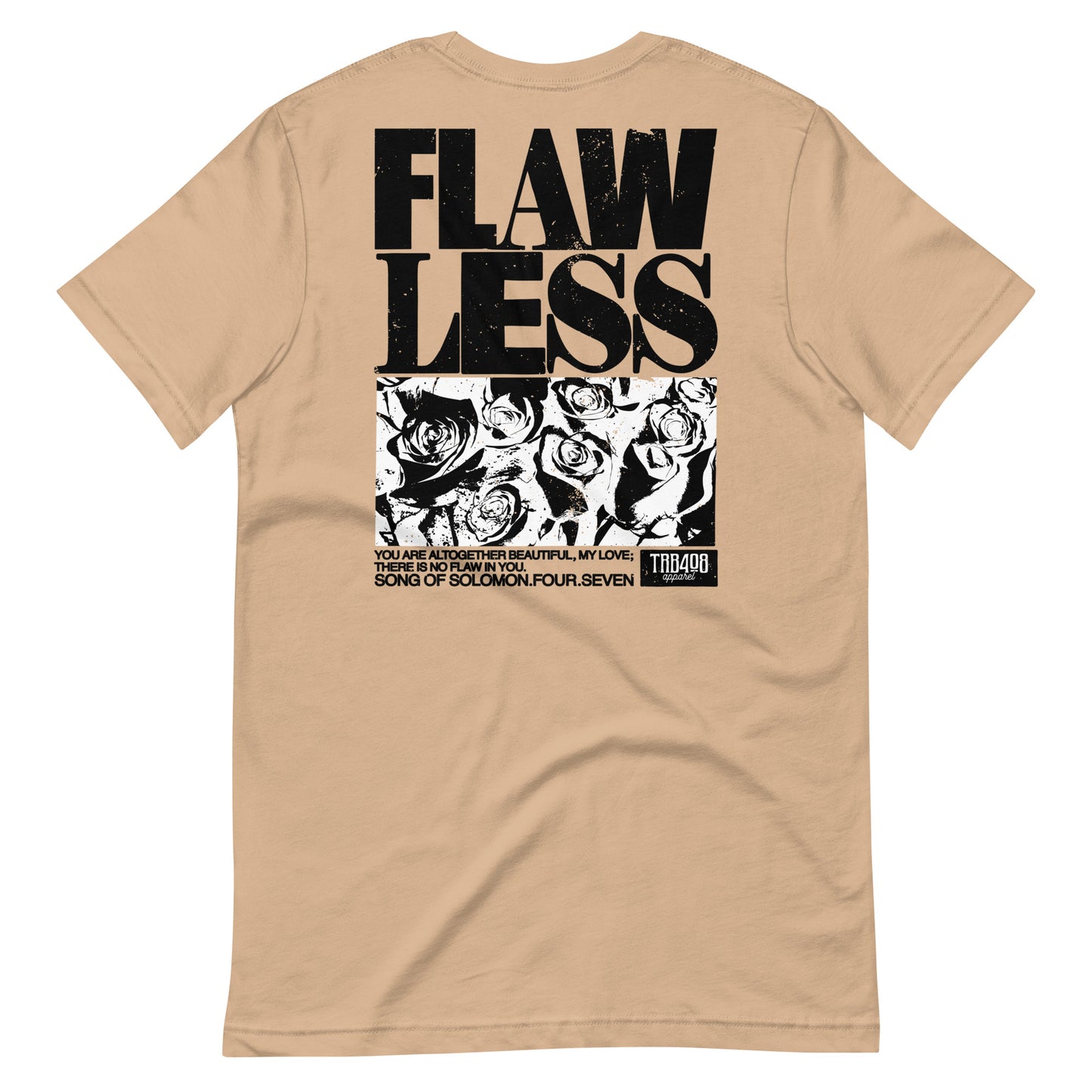 Tan short sleeve Flawless Rose 2.0 Tee, Back, Christian Apparel