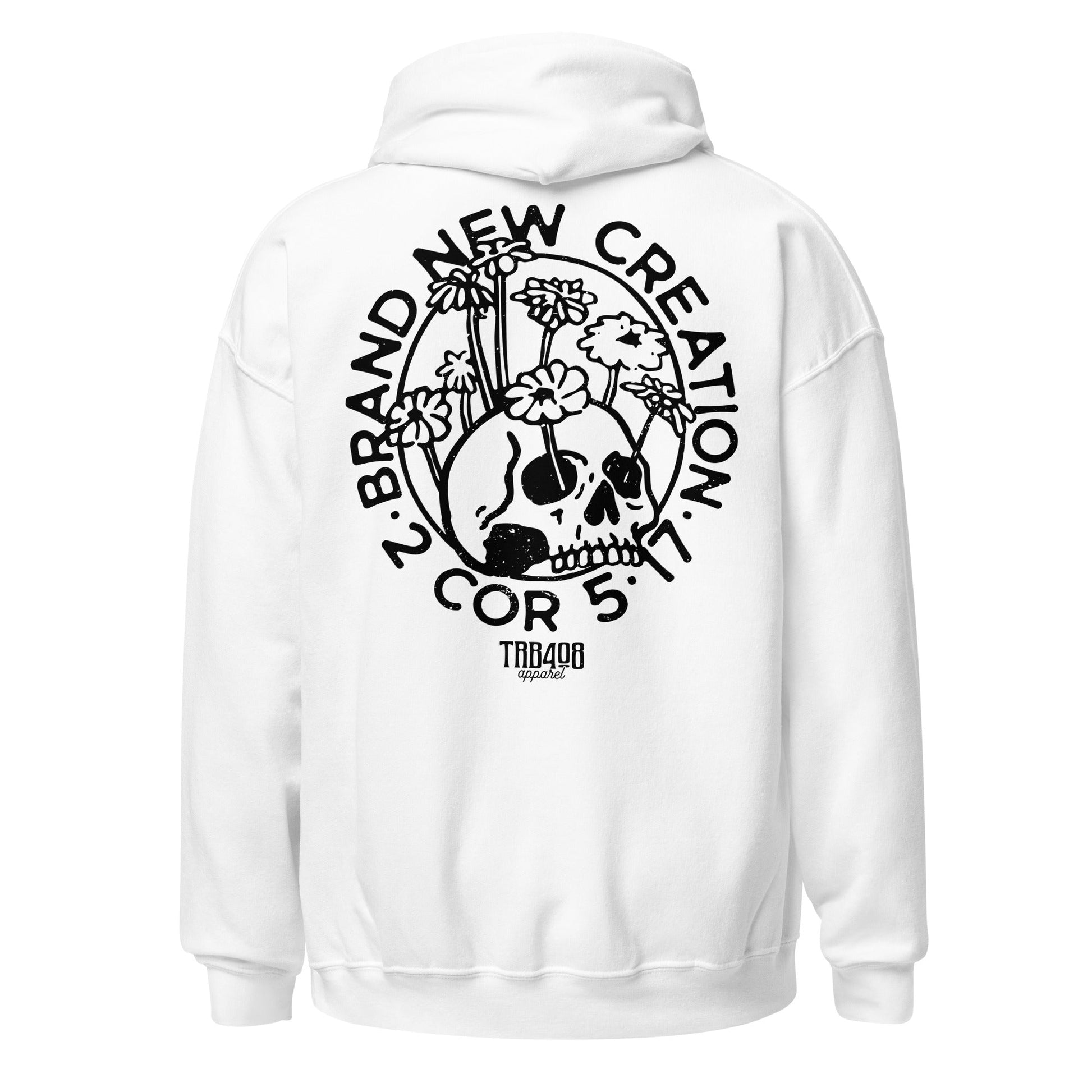 White Brand New Creation Hoodie, Back, Christian Apparel