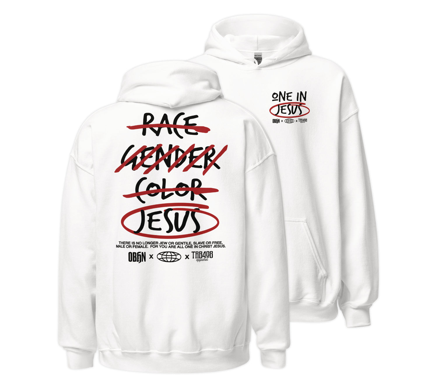 White G328 Cross-Out Hoodie, Front and Back, Christian Apparel