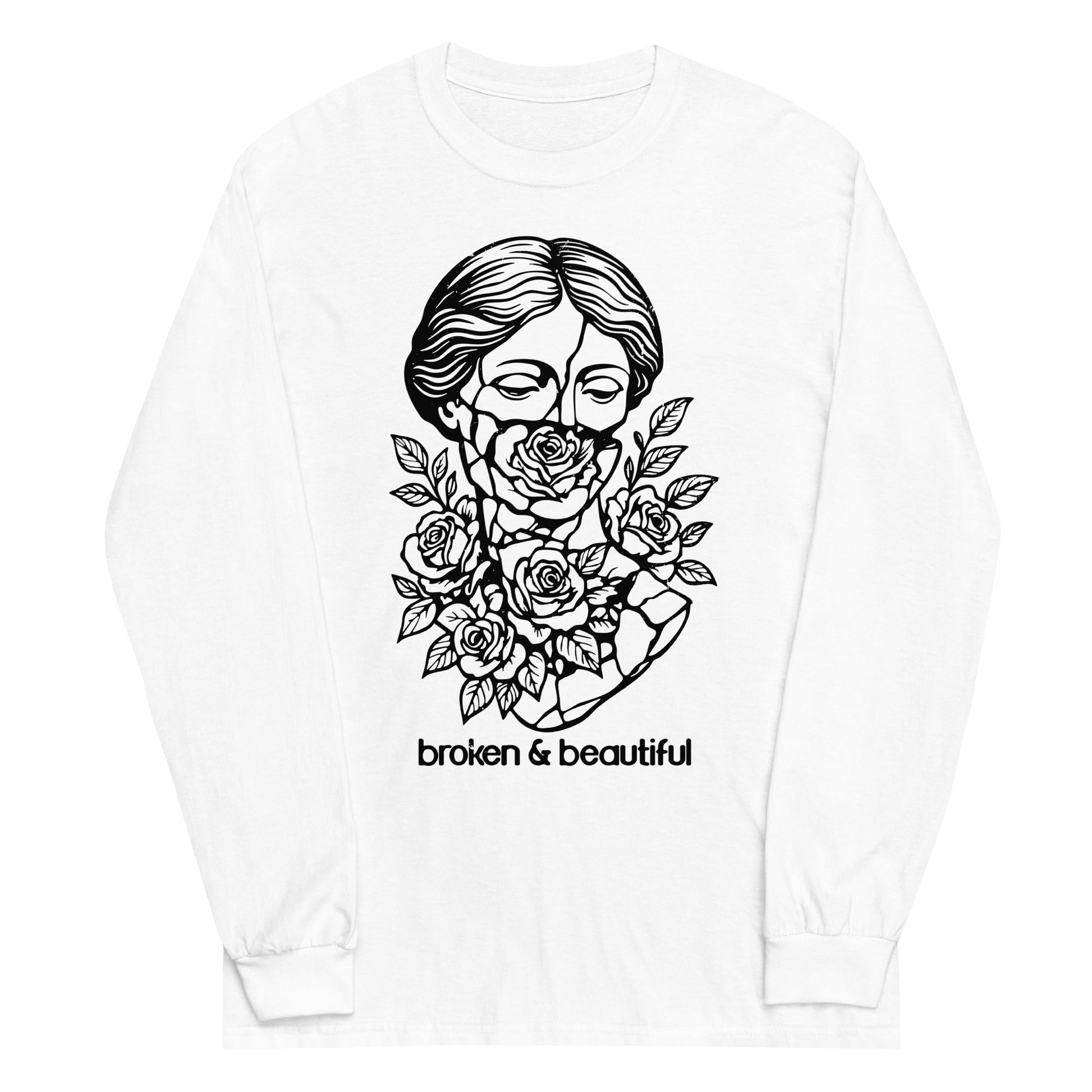 White long sleeve Broken & Beautiful Tee, Front, Christian Apparel