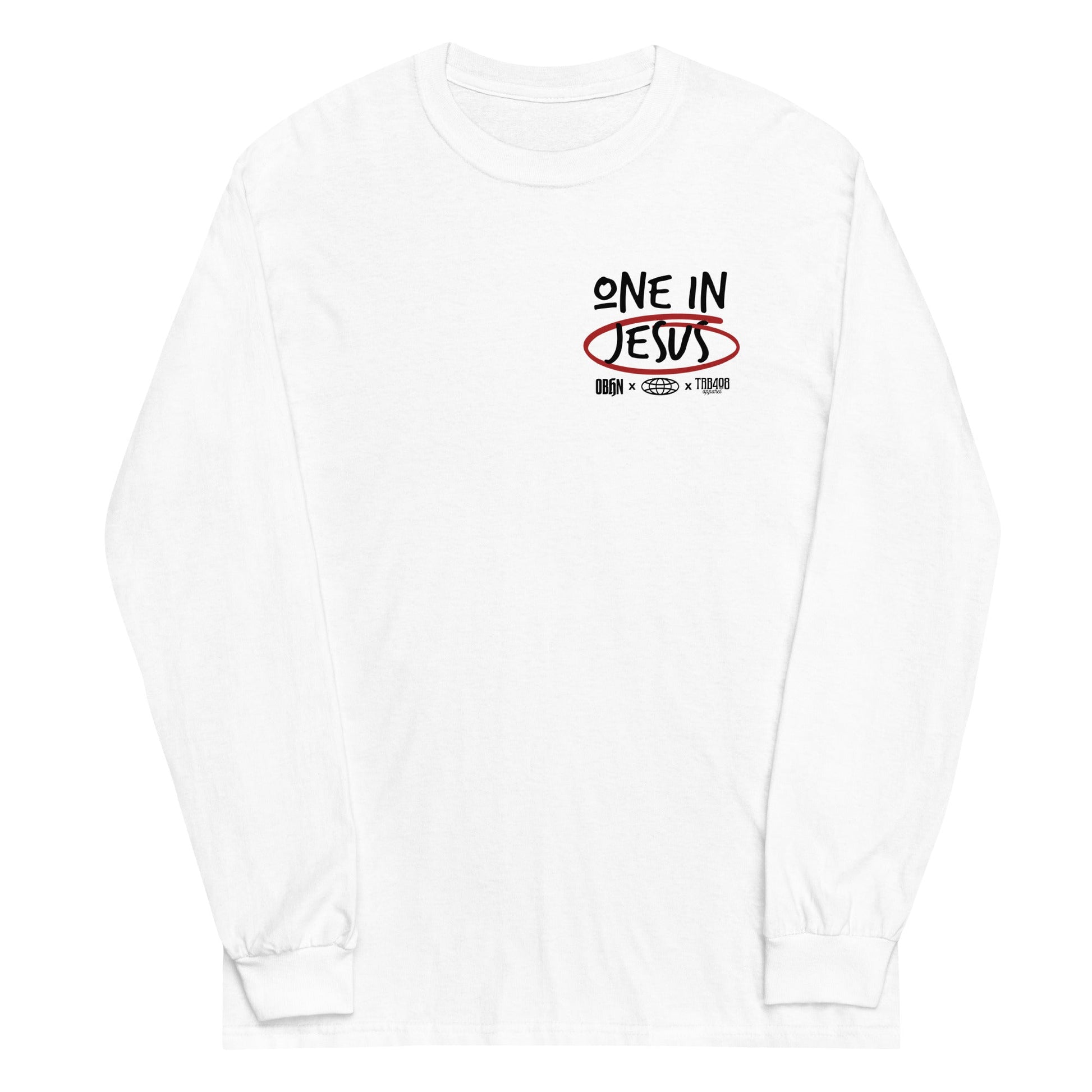 White long sleeve G328 Cross-Out Tee, Front, Christian Apparel