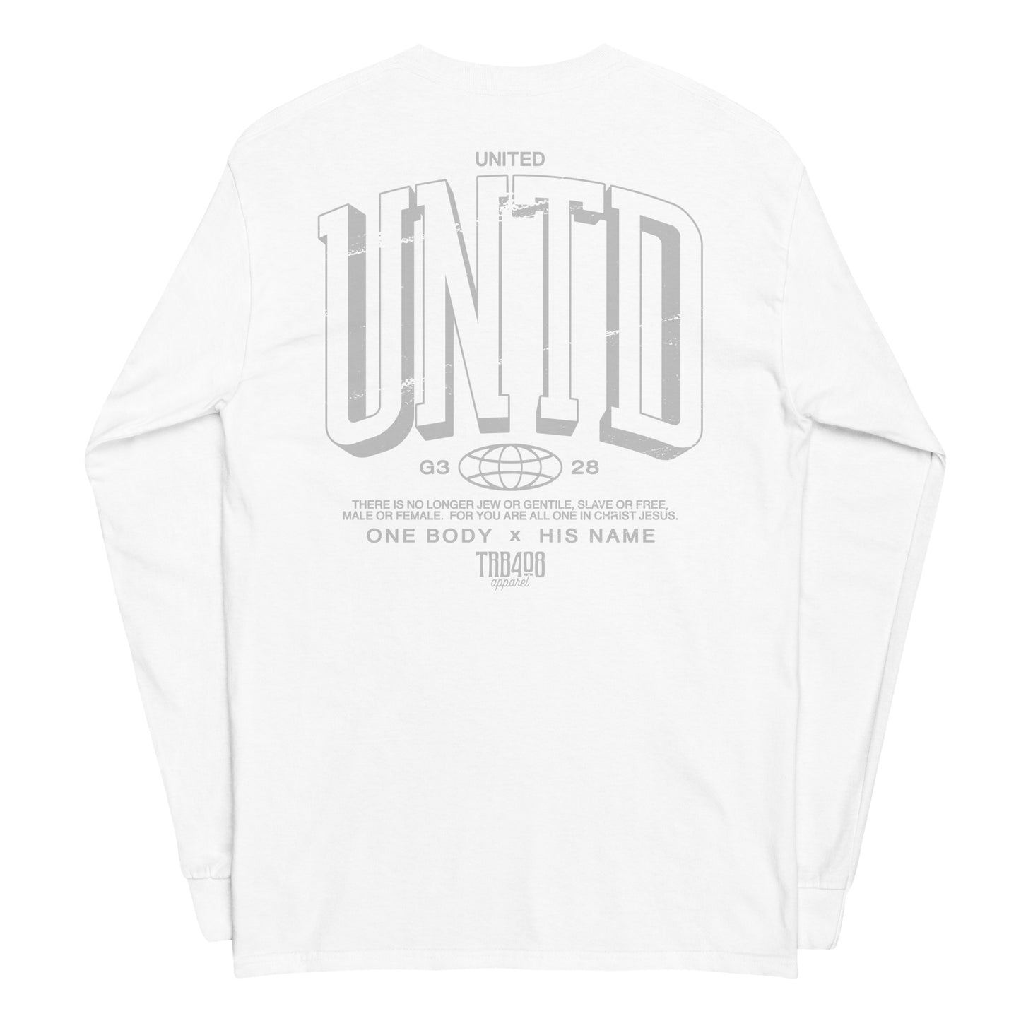 White long sleeve Tall UNTD Tee, Back, Christian Apparel