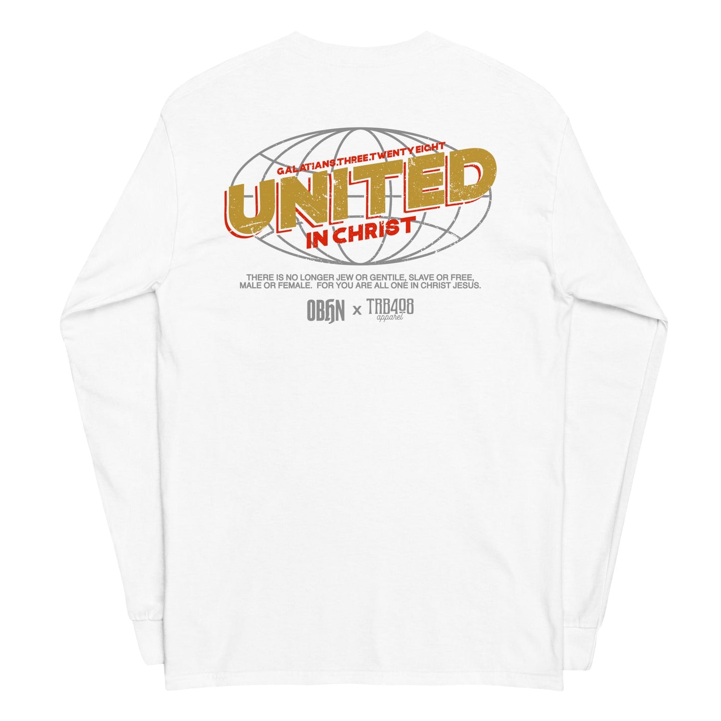 White long sleeve United Globe Tee, Back, Christian Apparel