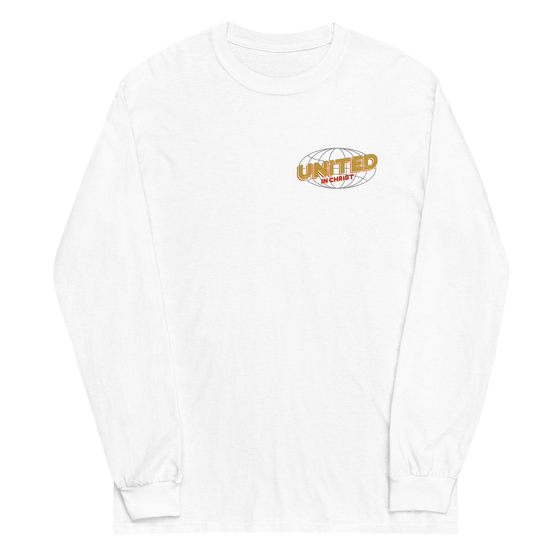 White long sleeve United Globe Tee, Front, Christian Apparel