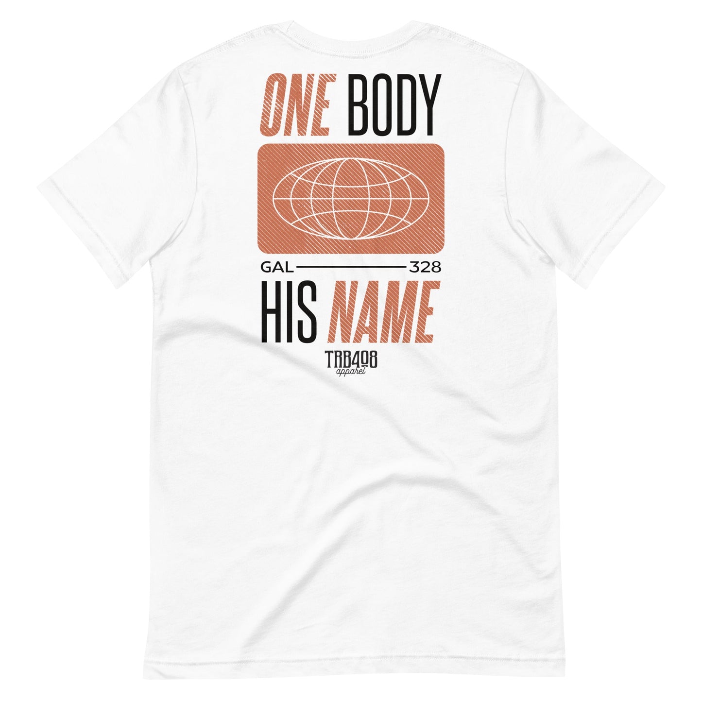 White short sleeve Tribe Globe Tee, Back, Christian Apparel