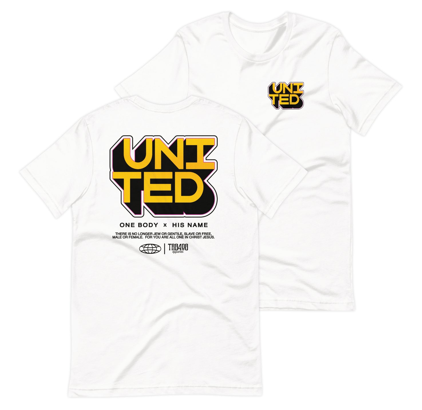 White short sleeve United 3D Tee, Front and Back, Christian Apparel